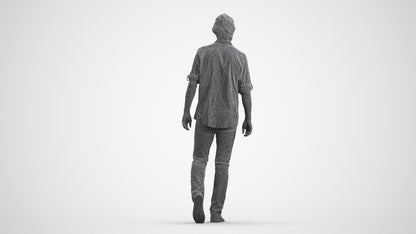 realistic 3D people man casual standing, render-ready for V-Ray and Corona, FBX OBJ, wireframe front view