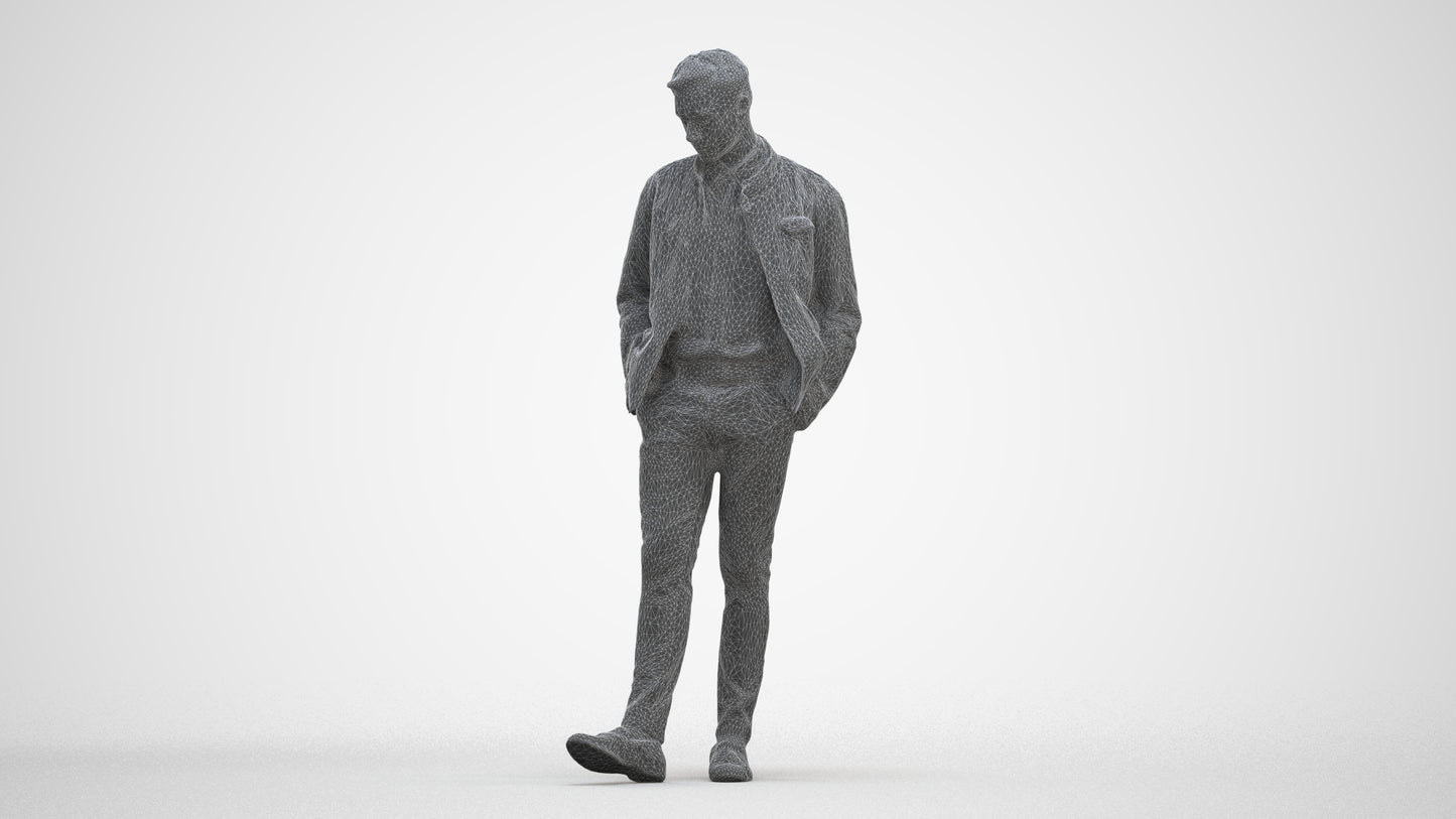 3D people model man casual standing, scanned human for 3ds Max rendering, three-quarter front view render