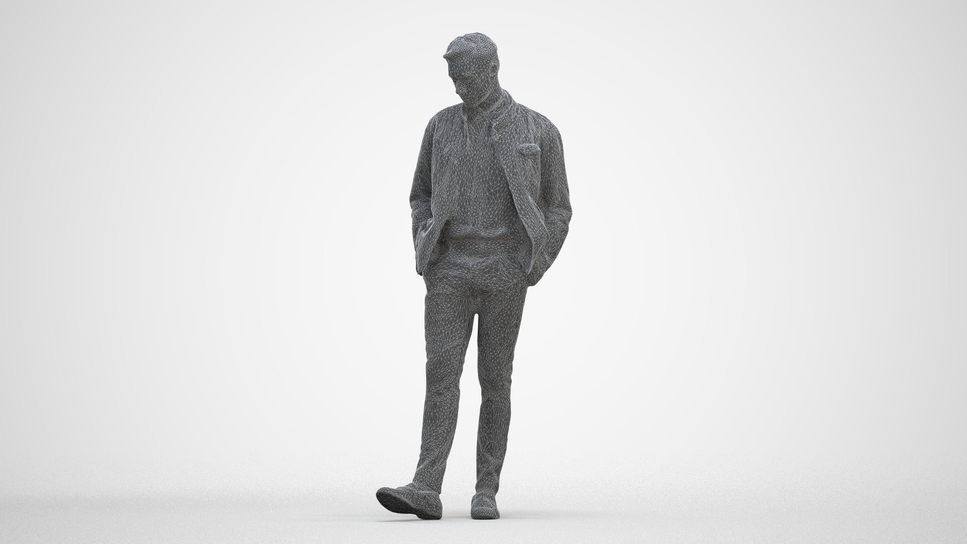 3D people model man casual standing, scanned human for 3ds Max rendering, three-quarter front view render