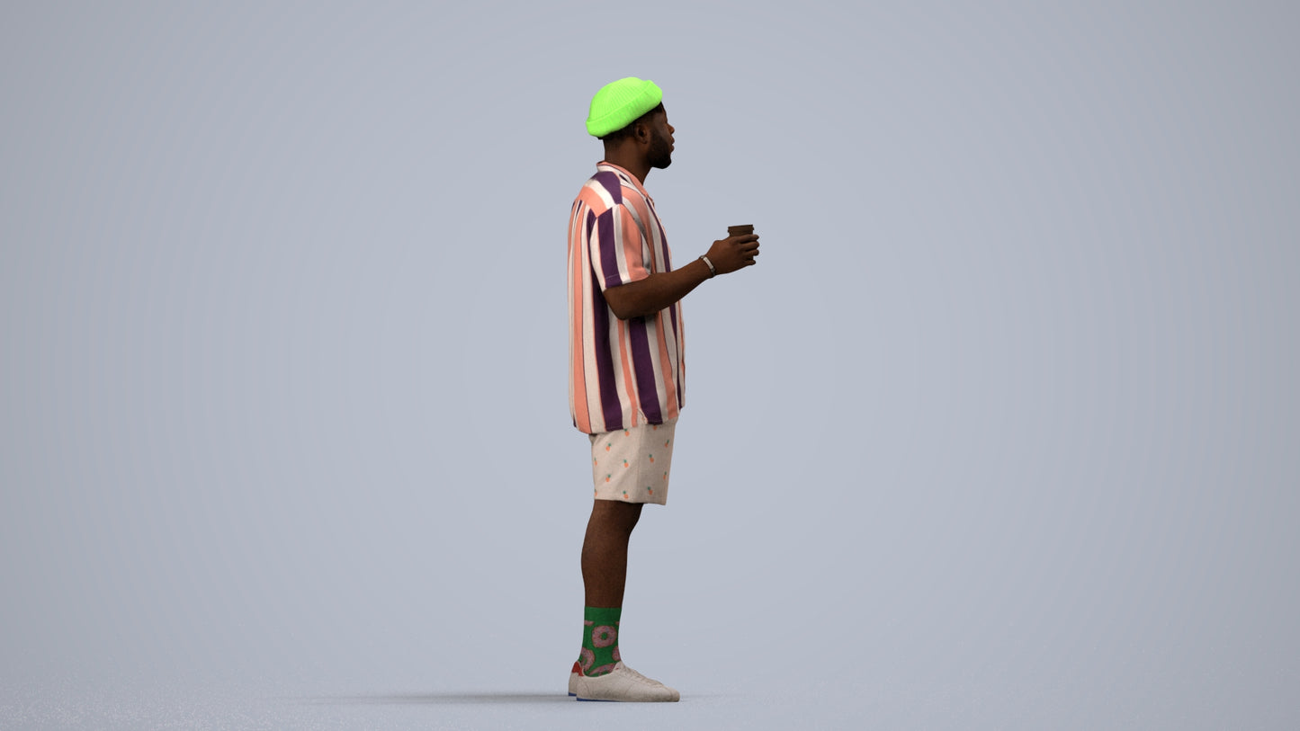 3D scanned man standing casual, photorealistic archviz people for Enscape and SketchUp, side view render