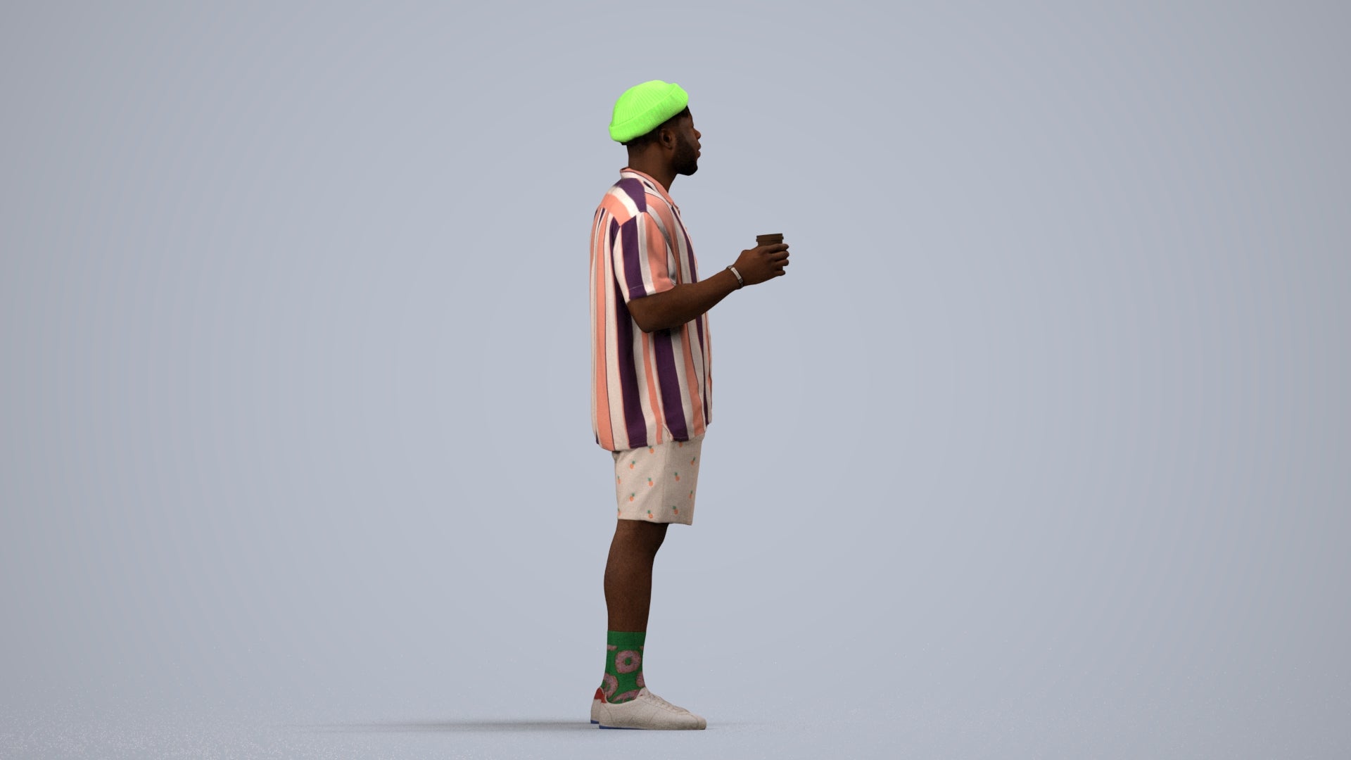 3D scanned man standing casual, photorealistic archviz people for Enscape and SketchUp, side view render