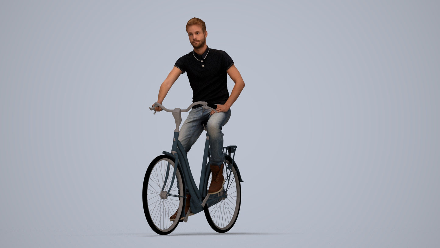 realistic 3D people man casual cycling, render-ready for V-Ray and Corona, FBX OBJ, top-down view render