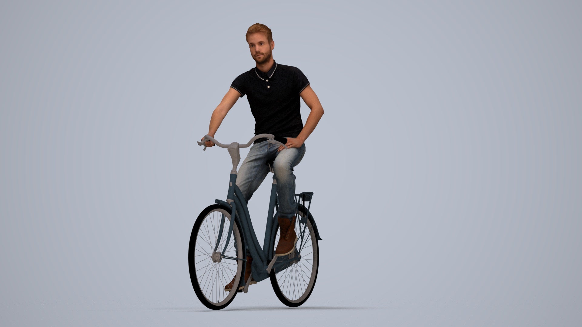 realistic 3D people man casual cycling, render-ready for V-Ray and Corona, FBX OBJ, top-down view render