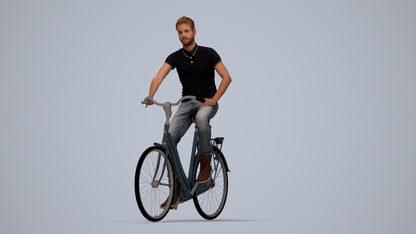realistic 3D people man casual cycling, render-ready for V-Ray and Corona, FBX OBJ, top-down view render