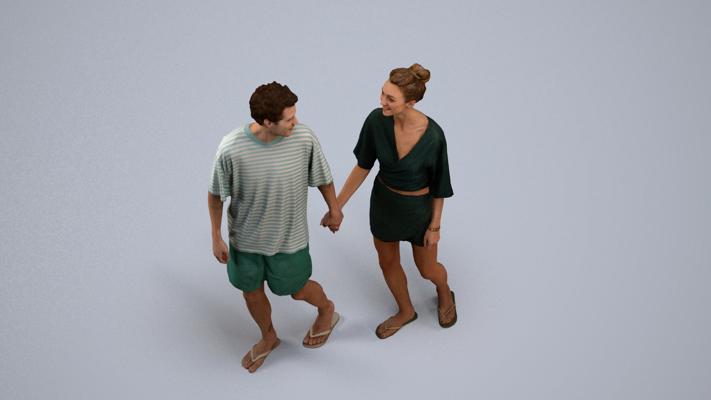 realistic 3D woman casual couple, scanned archviz people for Blender and 3ds Max, back view render