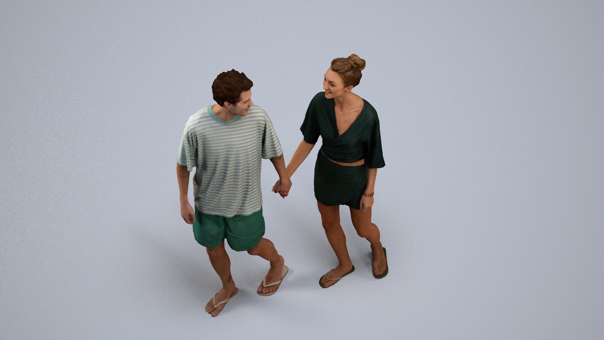 realistic 3D woman casual couple, scanned archviz people for Blender and 3ds Max, back view render