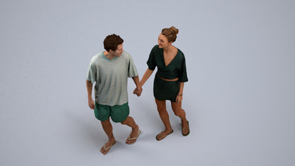 realistic 3D woman casual couple, scanned archviz people for Blender and 3ds Max, back view render
