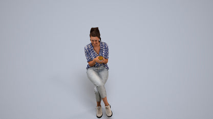 realistic 3D woman casual sitting, scanned archviz people for Blender and 3ds Max, back view render