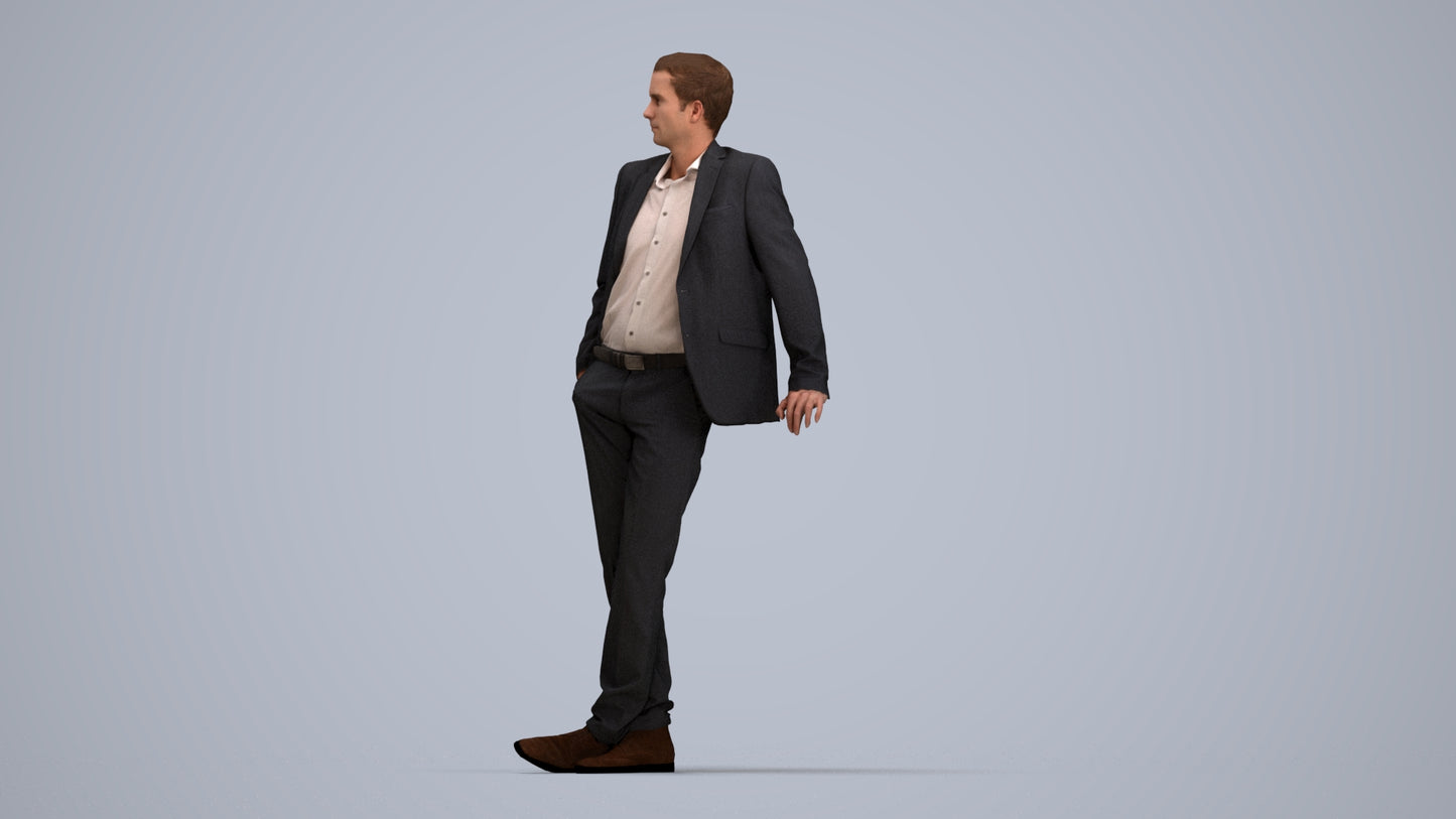 3D scanned man business, photorealistic archviz people for Enscape and SketchUp, top-down view render