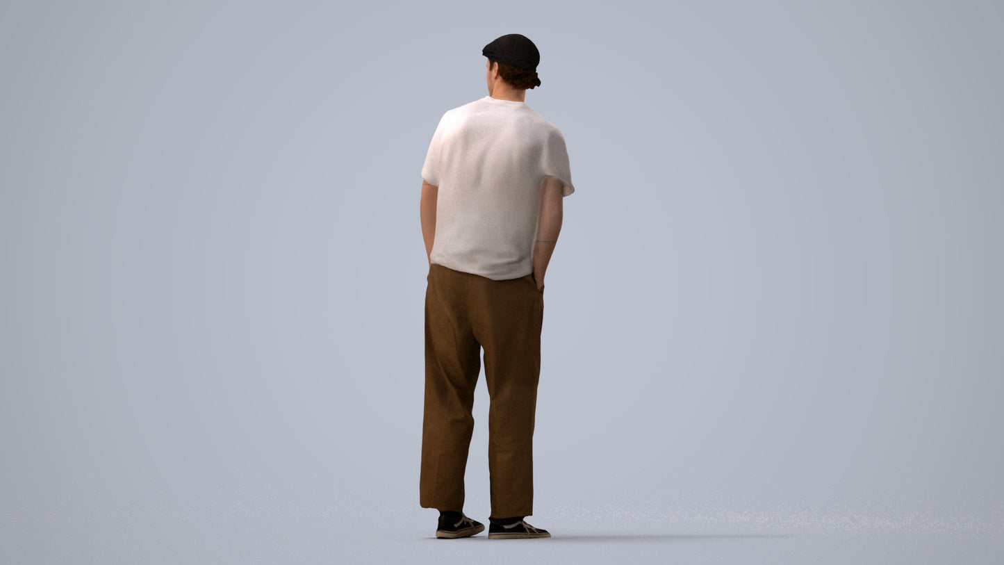 3D scanned man standing casual, photorealistic archviz people for Enscape and SketchUp, three-quarter view render