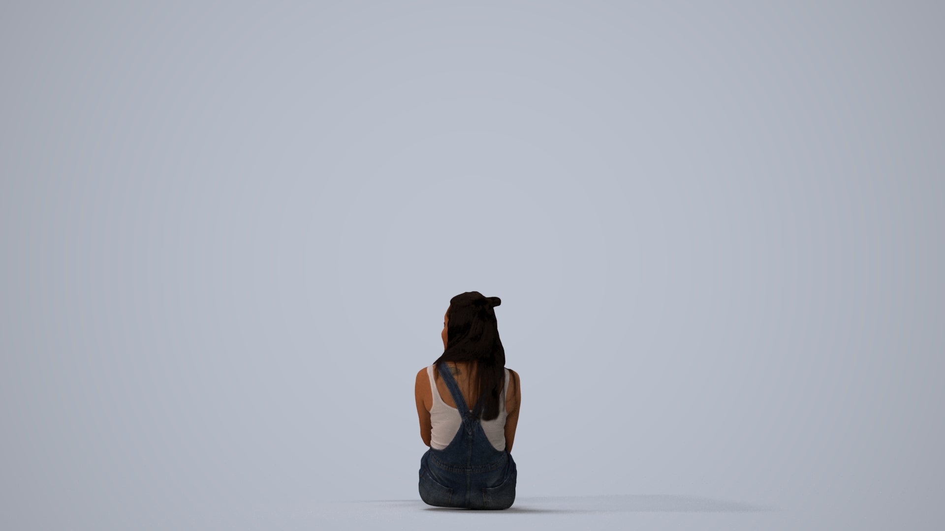scanned 3D woman casual sitting, photogrammetry people for Enscape and V-Ray, three-quarter view render