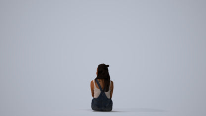 scanned 3D woman casual sitting, photogrammetry people for Enscape and V-Ray, three-quarter view render