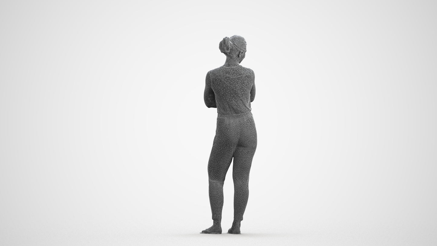 realistic 3D people woman casual standing, render-ready for V-Ray and Corona, FBX OBJ, wireframe front view
