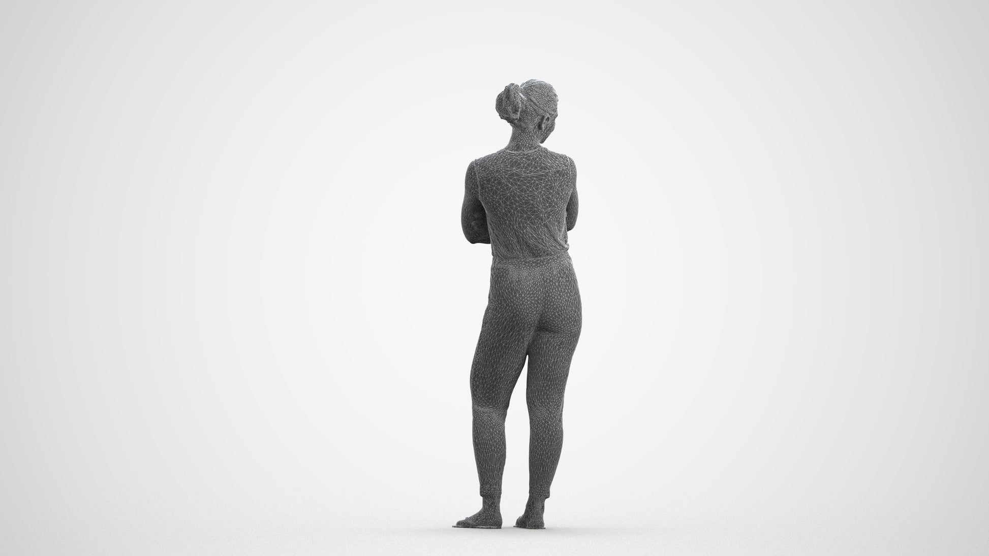 realistic 3D people woman casual standing, render-ready for V-Ray and Corona, FBX OBJ, wireframe front view