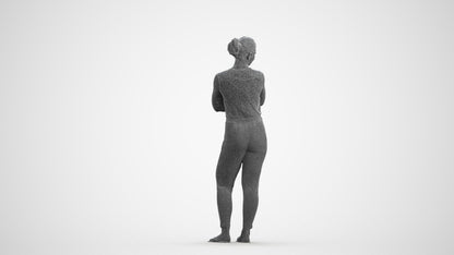 realistic 3D people woman casual standing, render-ready for V-Ray and Corona, FBX OBJ, wireframe front view