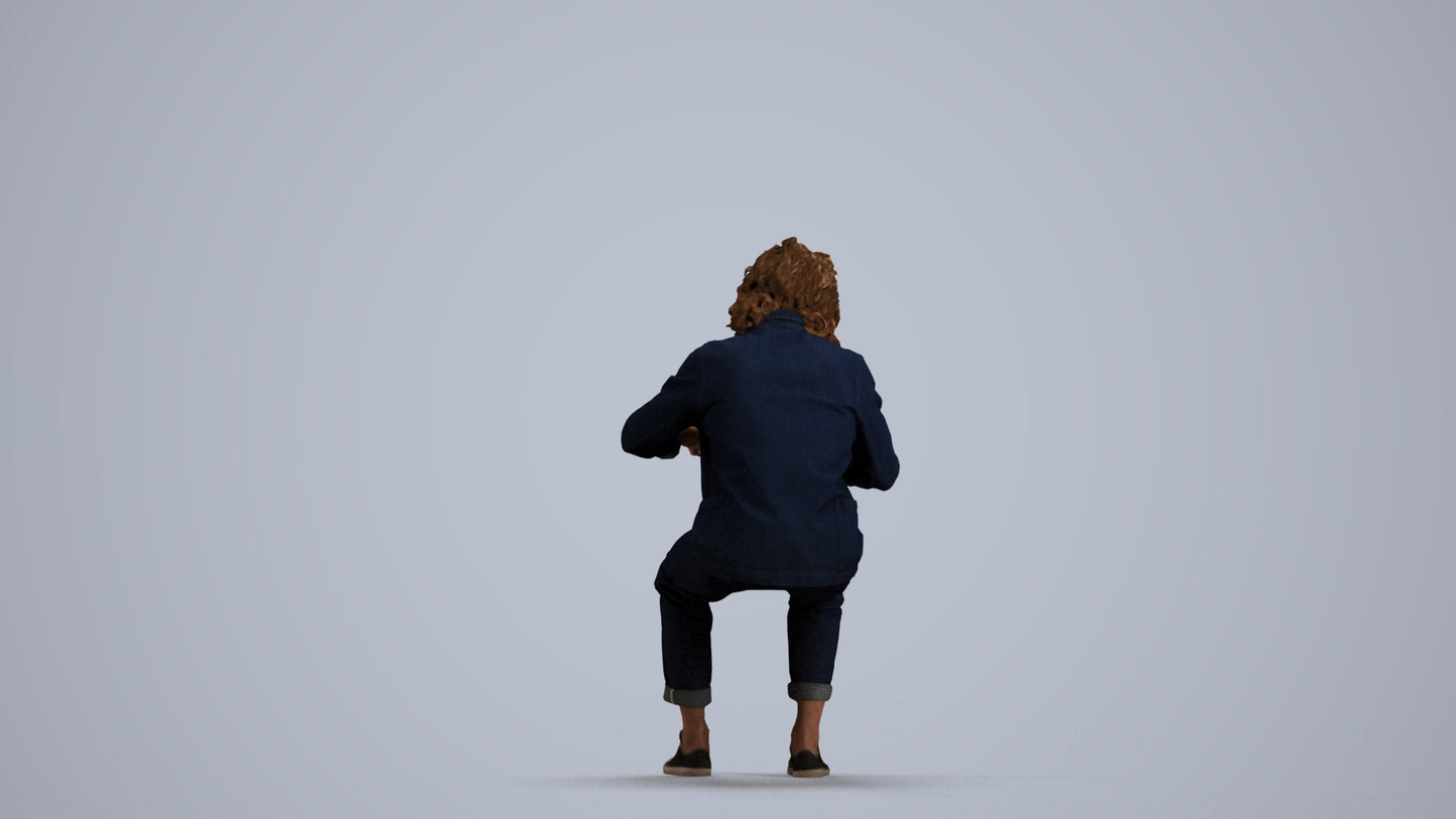 realistic 3D man casual sitting, scanned archviz people for Blender and 3ds Max, front view render