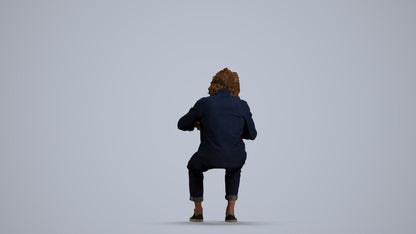 realistic 3D man casual sitting, scanned archviz people for Blender and 3ds Max, front view render
