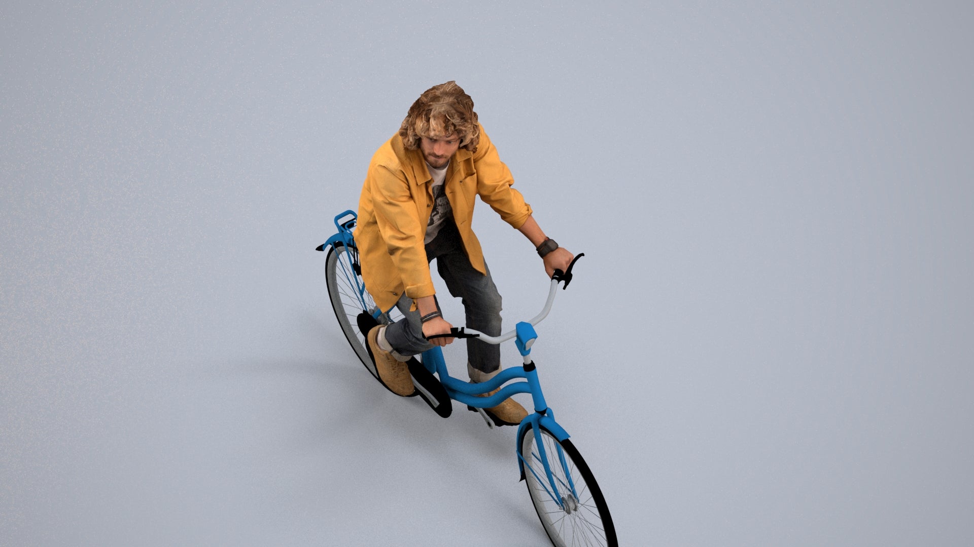 scanned 3D man casual cycling, photogrammetry people for Enscape and V-Ray, back view render