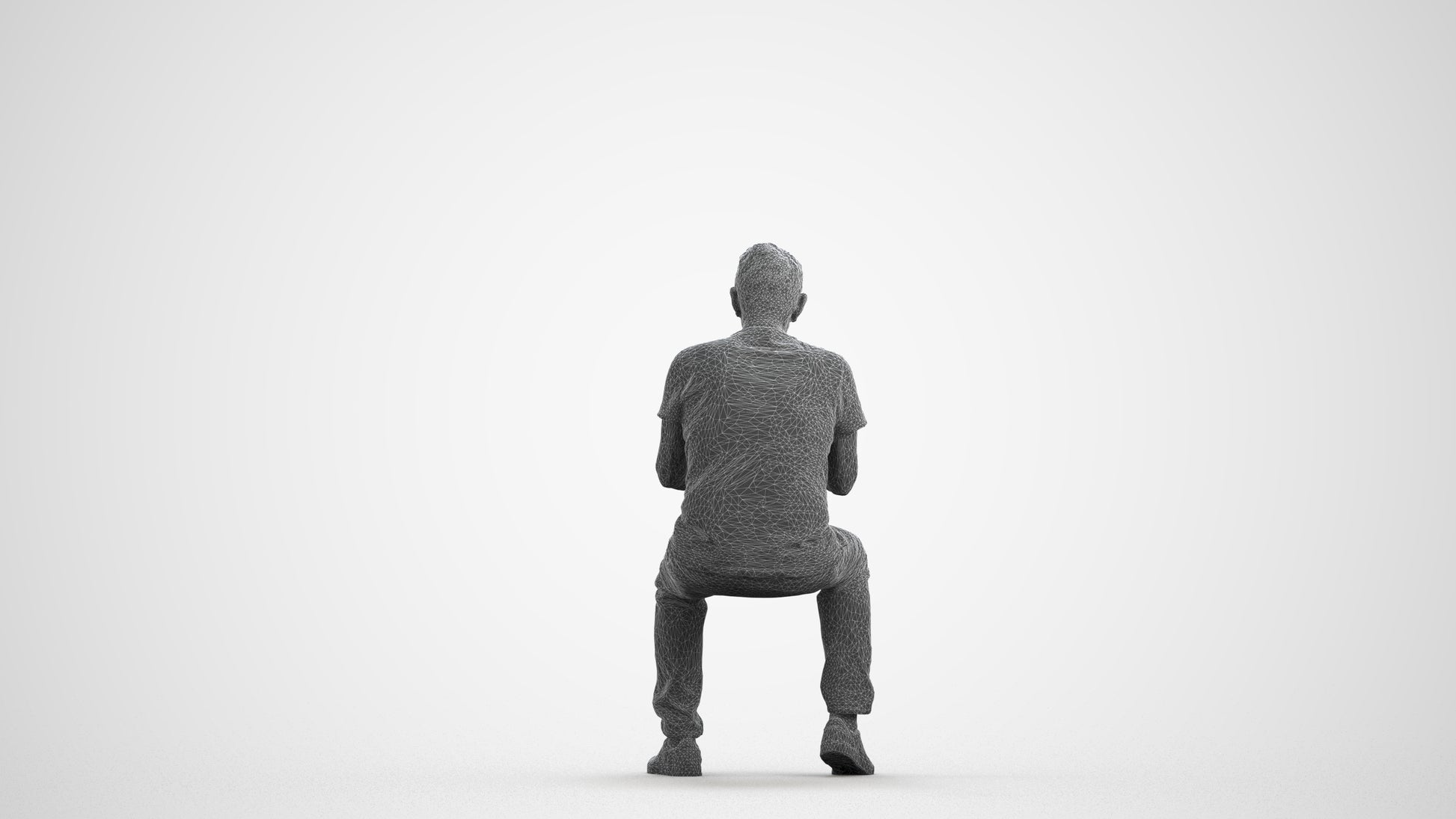 realistic 3D human senior man casual sitting, archviz people FBX OBJ for Blender, wireframe front view
