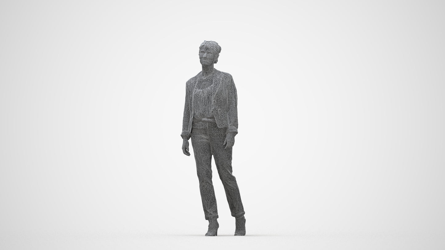scanned 3D woman business walking, photogrammetry people for Enscape and V-Ray, wireframe back view