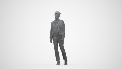 scanned 3D woman business walking, photogrammetry people for Enscape and V-Ray, wireframe back view