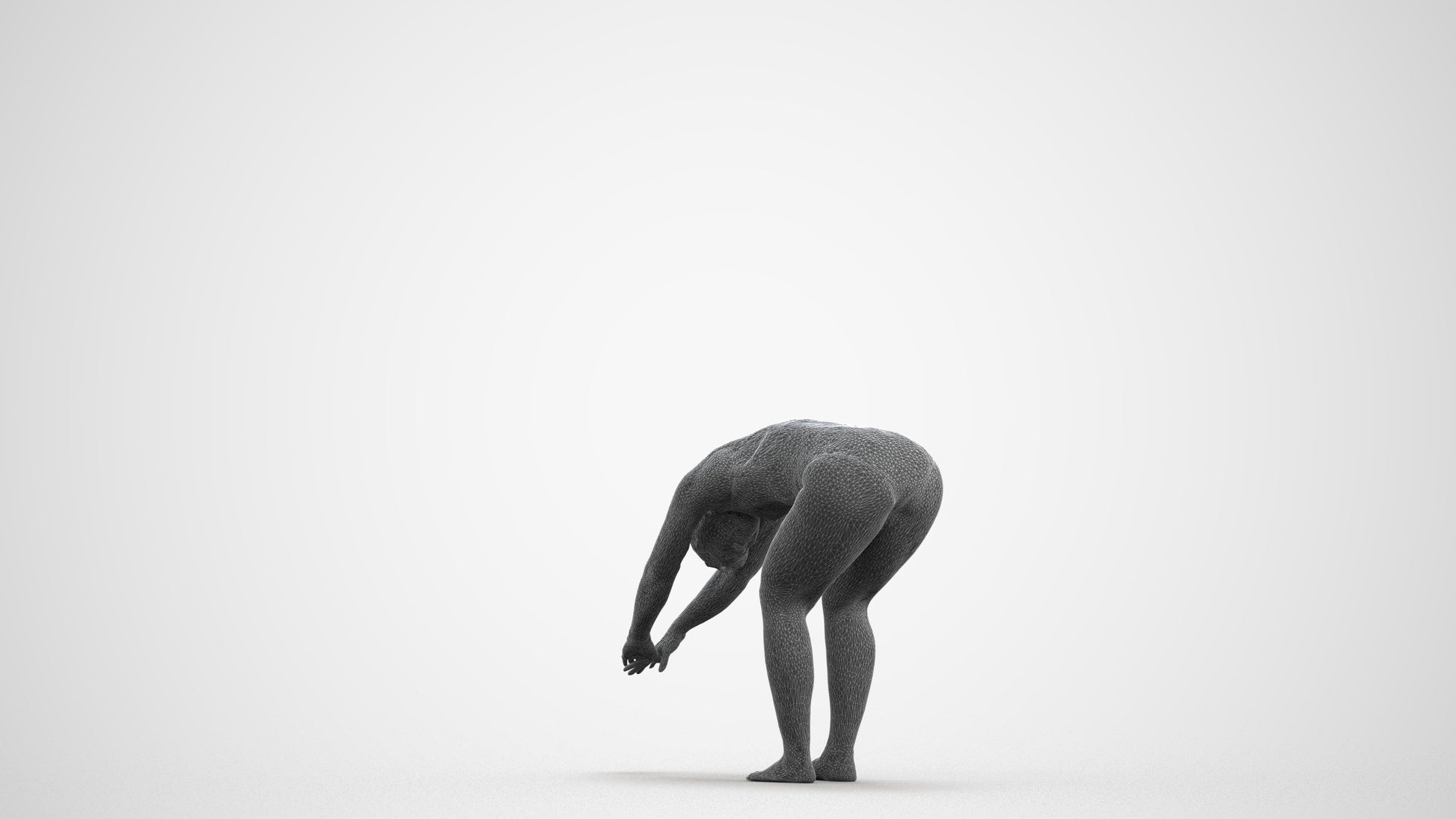 3D human model woman sport pool, photogrammetry scanned person for archviz, wireframe front view
