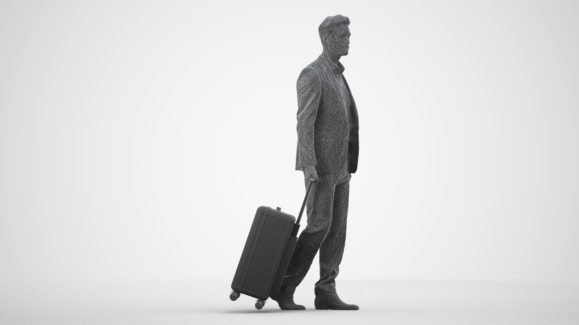 realistic 3D human man business, archviz people FBX OBJ for Blender, wireframe side view