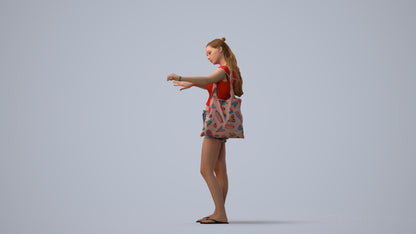 3D people model girl casual shopping, scanned human for 3ds Max rendering, three-quarter view render