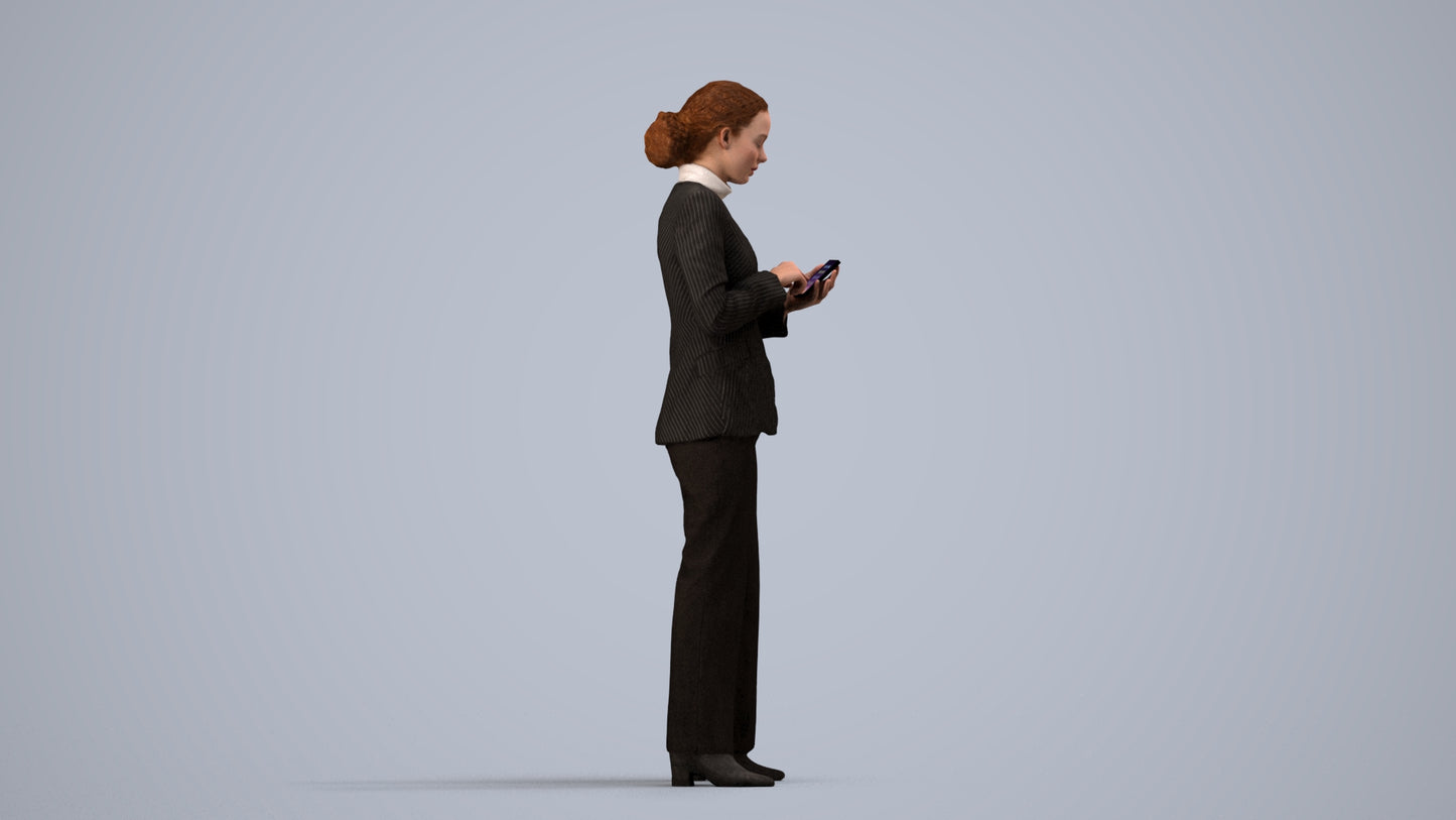 3D people model woman business, scanned human for 3ds Max rendering, side view render