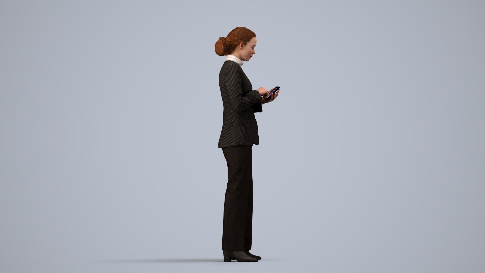 3D people model woman business, scanned human for 3ds Max rendering, side view render