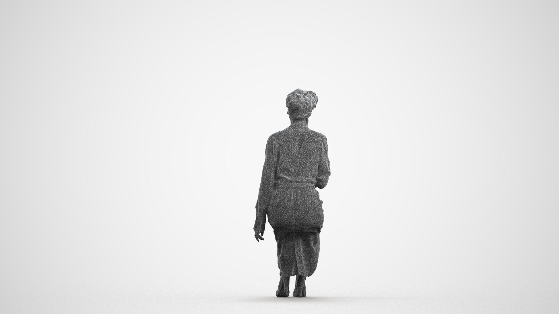 photogrammetry 3D woman casual sitting, realistic human model archviz FBX, wireframe front view