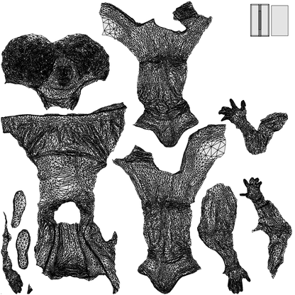 3D people model man casual sitting, scanned human for 3ds Max rendering, wireframe top-down view