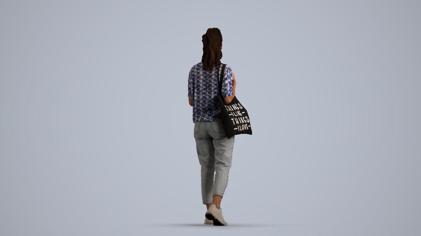 scanned 3D woman casual walking, photogrammetry people for Enscape and V-Ray, front view render