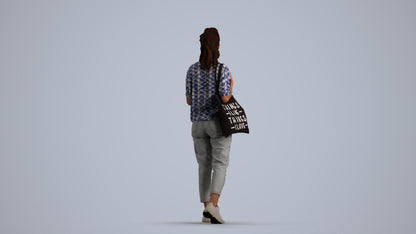 scanned 3D woman casual walking, photogrammetry people for Enscape and V-Ray, front view render