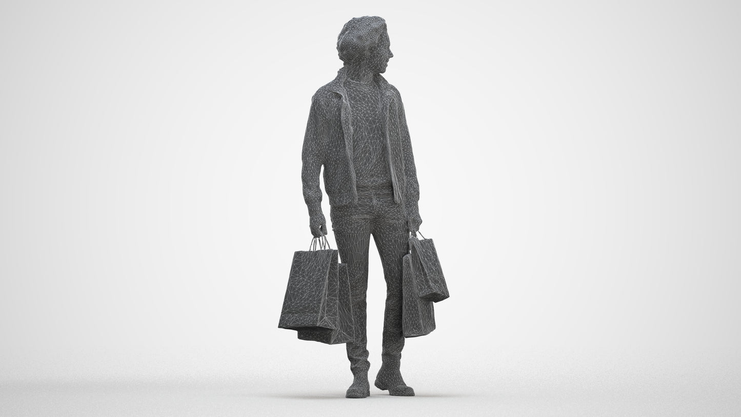realistic 3D man casual shopping, scanned archviz people for Blender and 3ds Max, three-quarter front view render