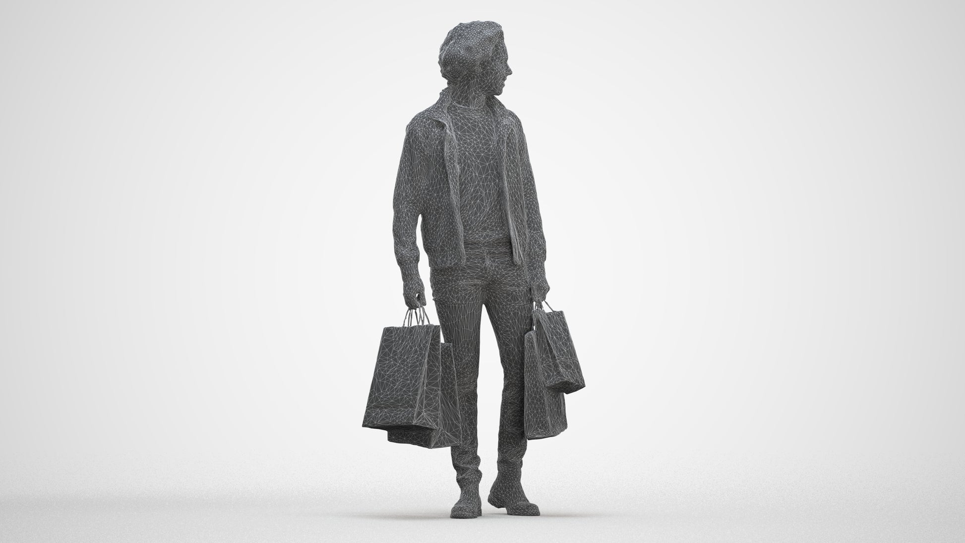 realistic 3D man casual shopping, scanned archviz people for Blender and 3ds Max, three-quarter front view render