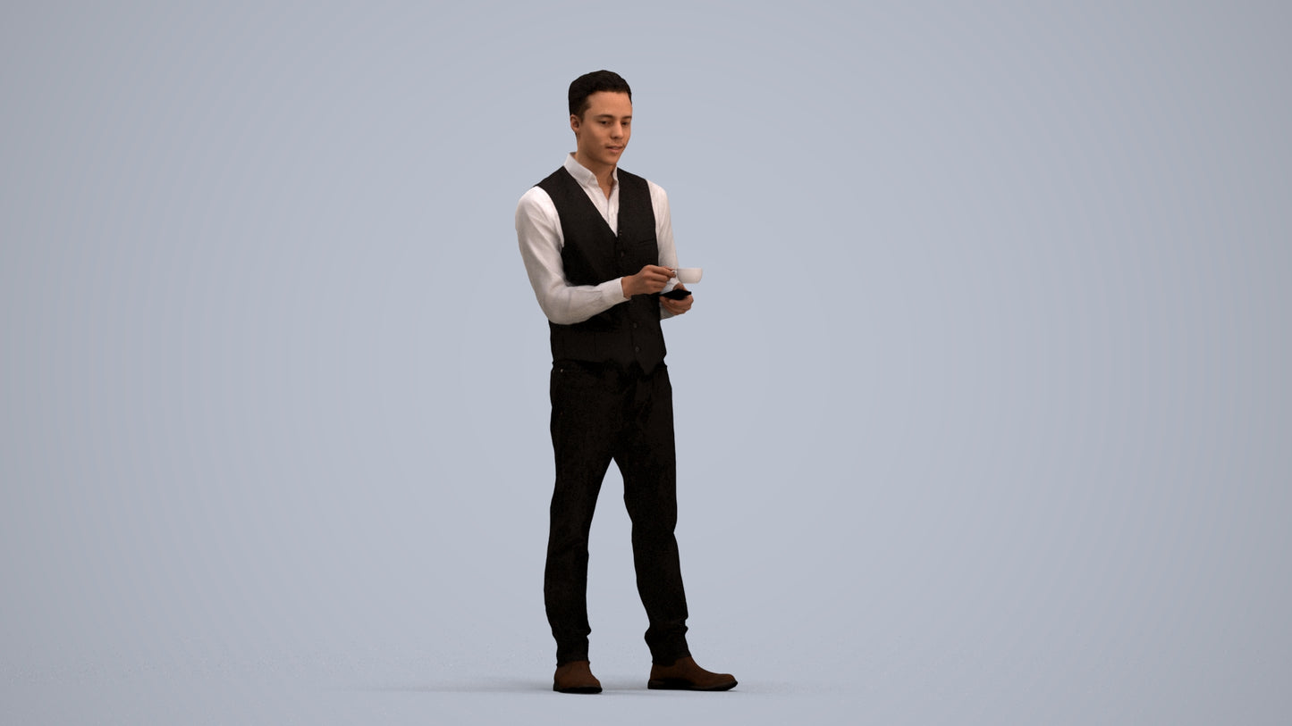3D scanned man hospitality, photorealistic archviz people for Enscape and SketchUp, standing pose render