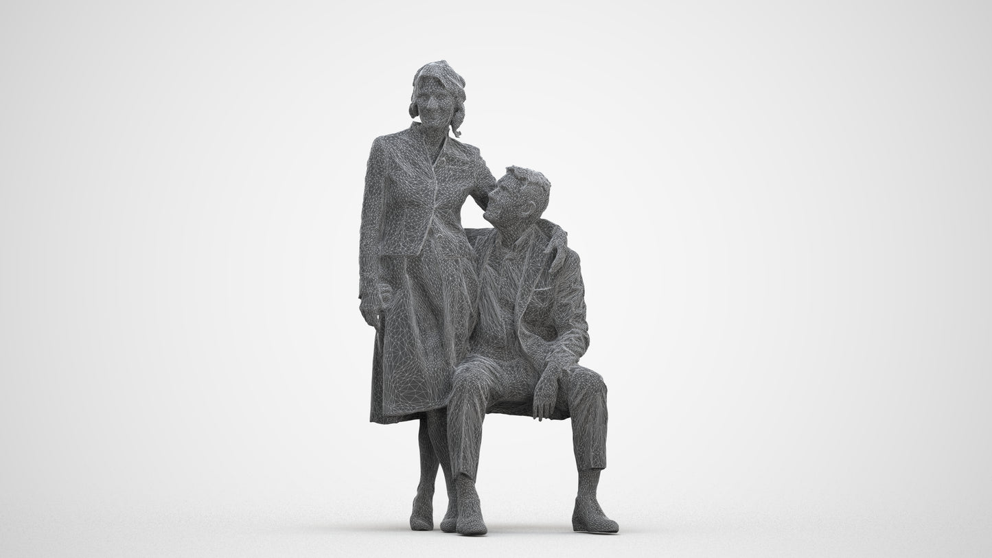realistic 3D human senior woman formal couple, archviz people FBX OBJ for Blender, three-quarter front view render