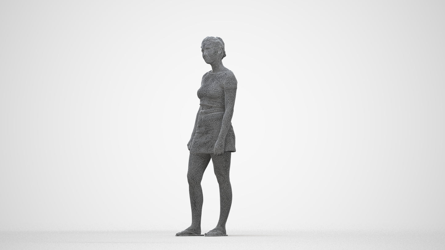3D people model woman casual standing, scanned human for 3ds Max rendering, wireframe back view