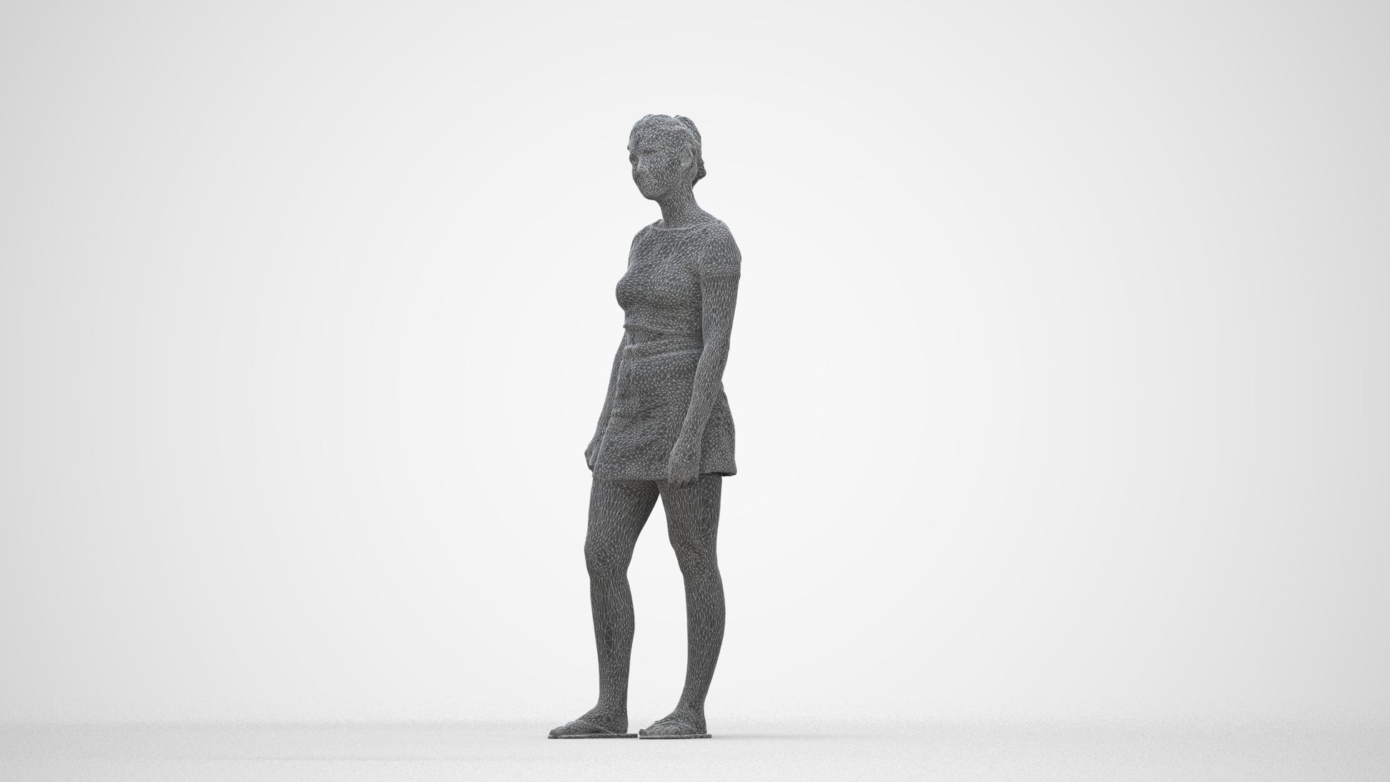 3D people model woman casual standing, scanned human for 3ds Max rendering, wireframe back view