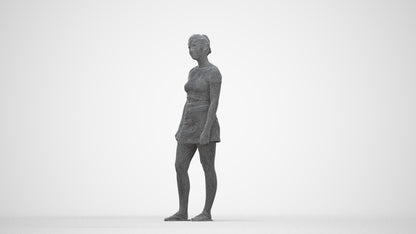 3D people model woman casual standing, scanned human for 3ds Max rendering, wireframe back view