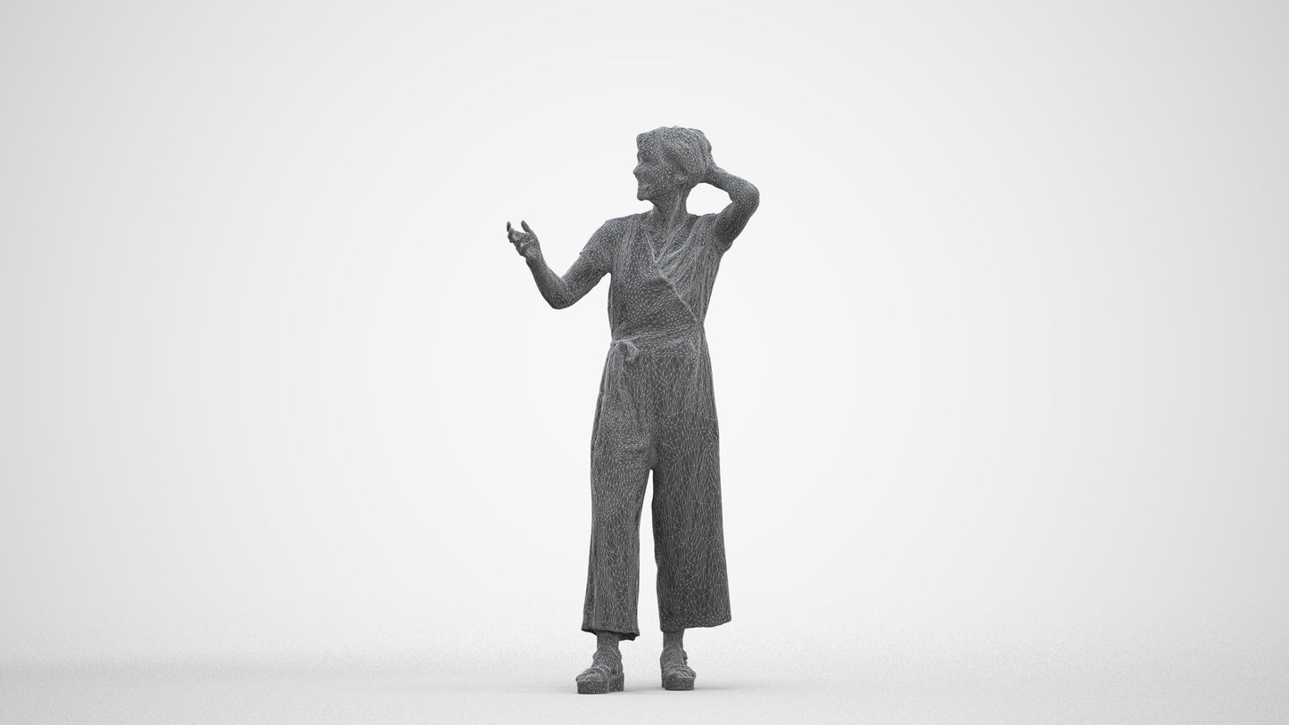realistic 3D human senior woman casual standing, archviz people FBX OBJ for Blender, three-quarter front view render