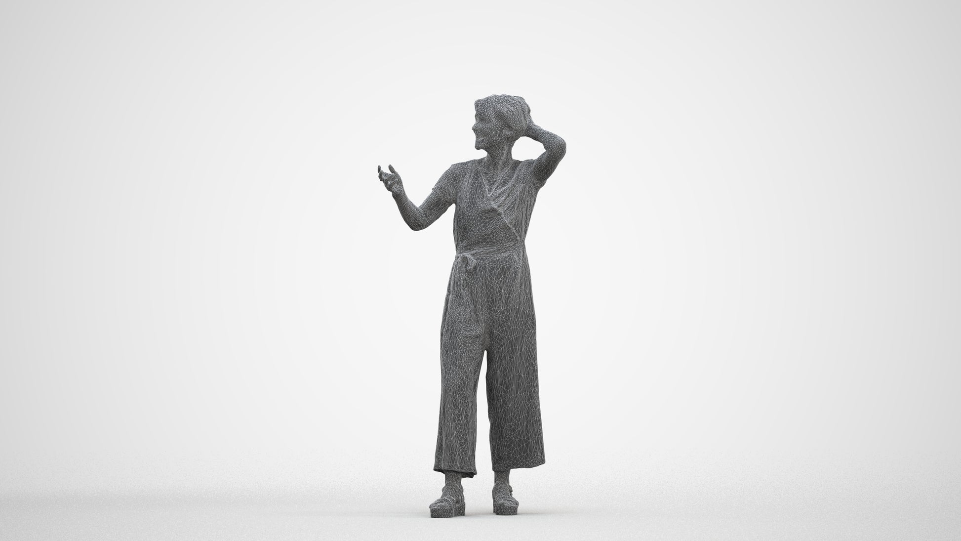 realistic 3D human senior woman casual standing, archviz people FBX OBJ for Blender, three-quarter front view render