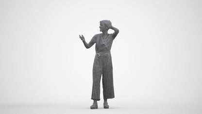 realistic 3D human senior woman casual standing, archviz people FBX OBJ for Blender, three-quarter front view render