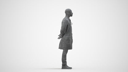 photogrammetry 3D man medical, realistic human model archviz FBX, wireframe side view