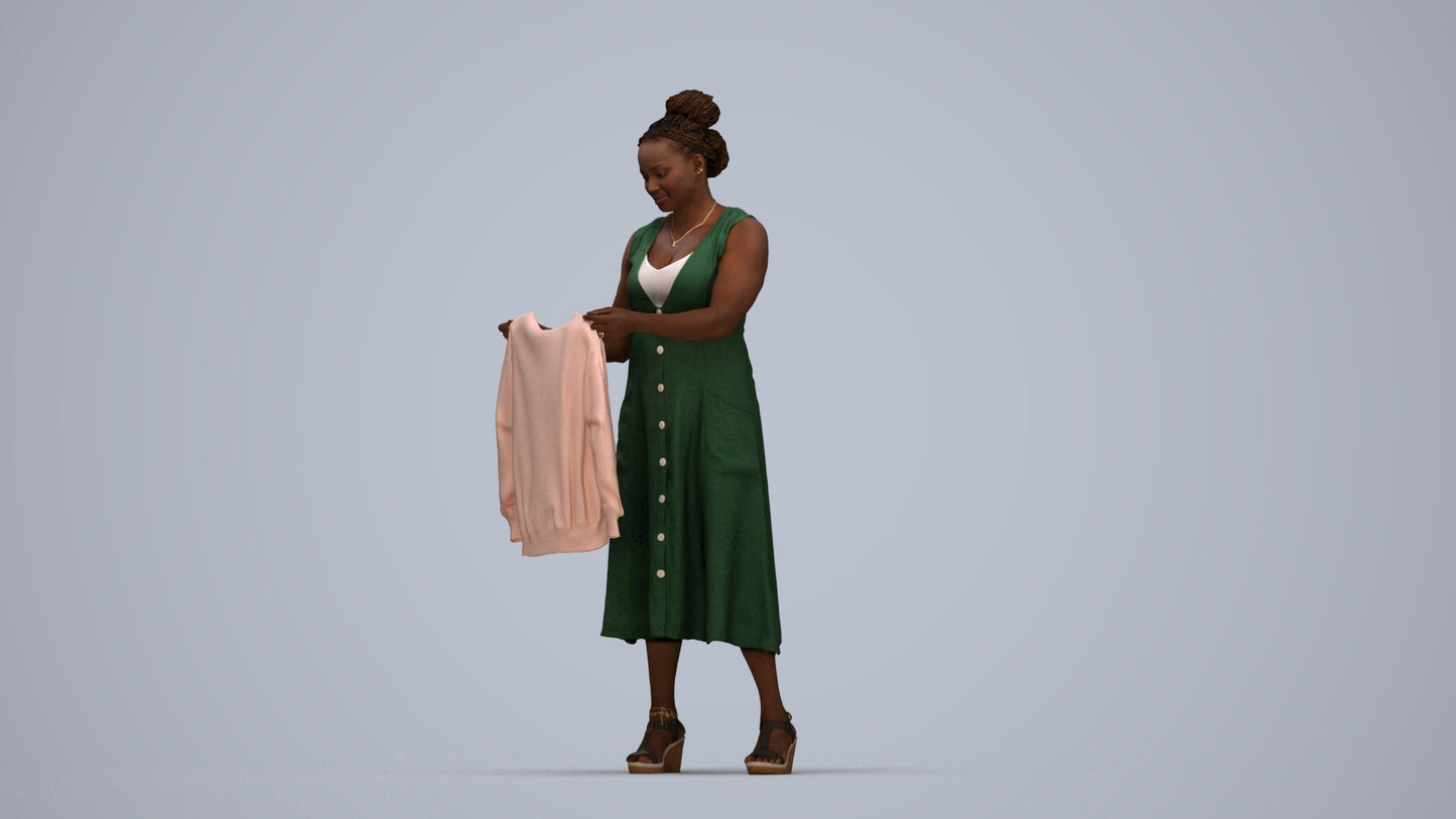 3D scanned woman standing casual, photorealistic archviz people for Enscape and SketchUp, top-down view render