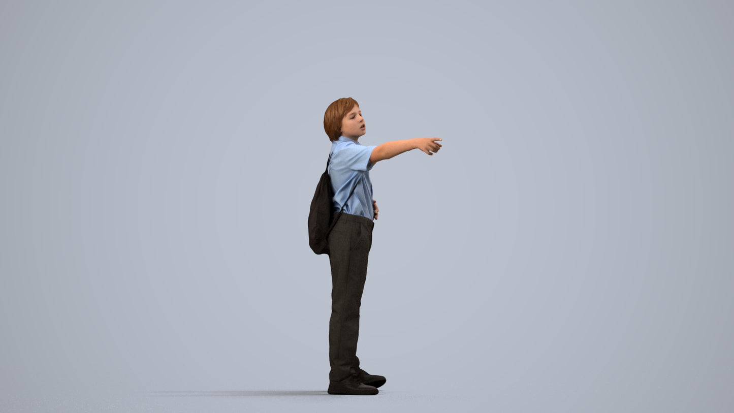 3D people model boy kids, scanned human for 3ds Max rendering, side view render