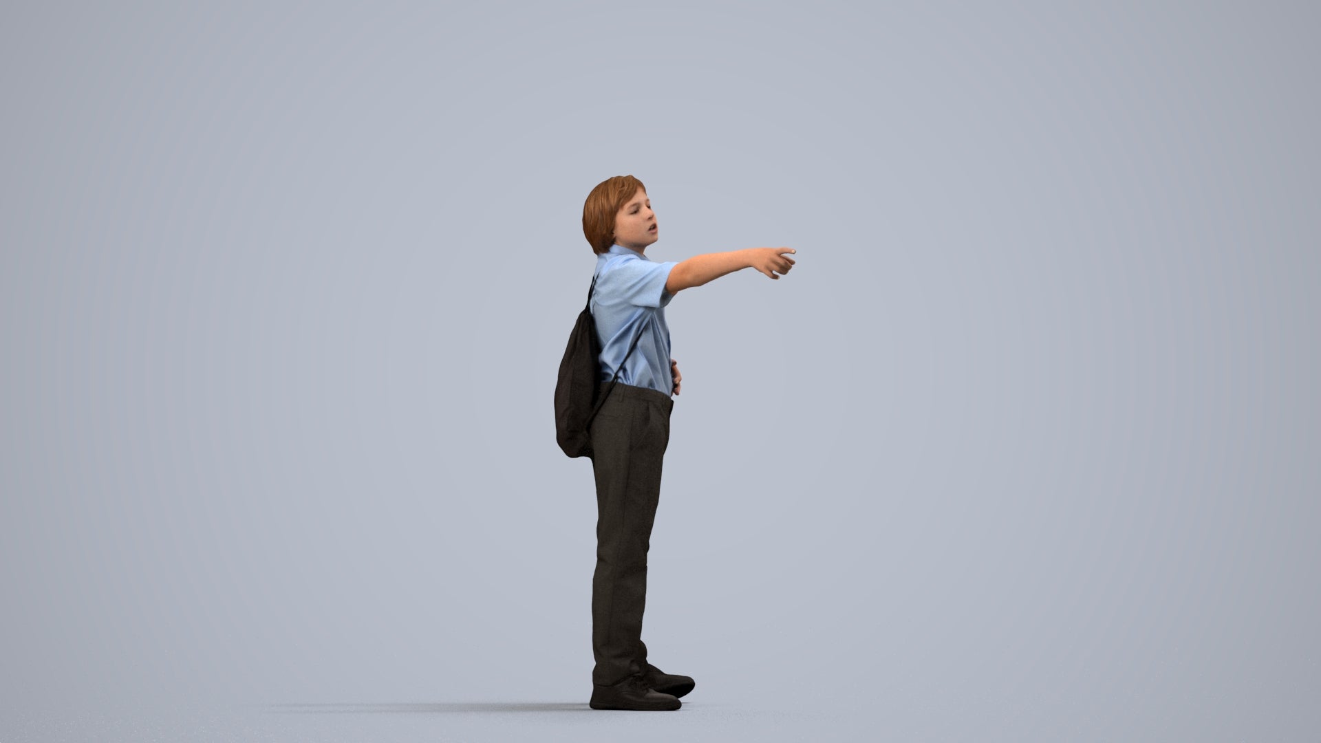 3D people model boy kids, scanned human for 3ds Max rendering, side view render