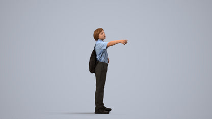 3D people model boy kids, scanned human for 3ds Max rendering, side view render