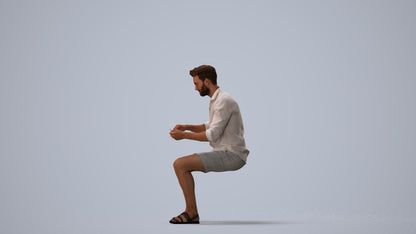 scanned 3D man casual sitting, photogrammetry people for Enscape and V-Ray, three-quarter view render